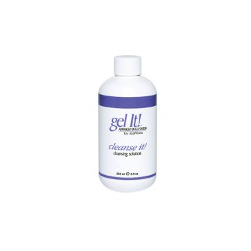Front view of a tall white 8 ounce bottle of EzFlow Cleanse It! cleaning solution for nails
