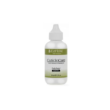 Frontage of EzFlow Fade Away Gel Cuticle Remover in a 2-ounce bottle with text and two tone color design on its label