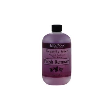 Frontal view of EzFlow Polish Remover in Pineapple scent with printed product details in a 16-ounce size bottle