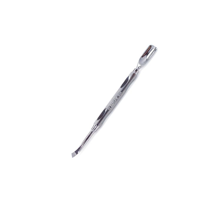 A hand-crafted 2-in-1 tool, EzFlow Pro Pusher with dual end point in a 60-degree agle position lay in white color background A hand-crafted 2-in-1 tool, EzFlow Pro Pusher with dual end point in a 60-degree agle position lay in white color background