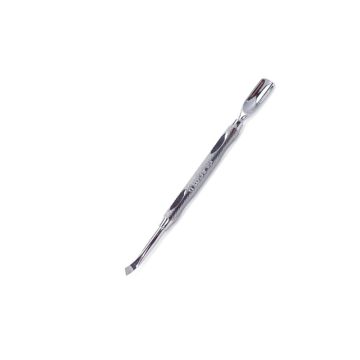 A hand-crafted 2-in-1 tool, EzFlow Pro Pusher with dual end point in a 60-degree agle position lay in white color background