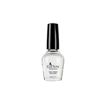 Front view of EzFlow Fast Finish Top Coat with 0.5-ounce glass bottle with black lid holder