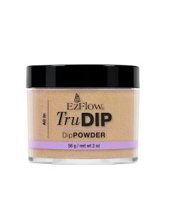 A transparent 2 ounce glass tub of EzFlow TruDIP All In topped with black twist cap & printed with product details