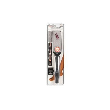 Checi Pro Fine Foot File showing through its retail wall hook packaging featuring its black handle & abrasive surface