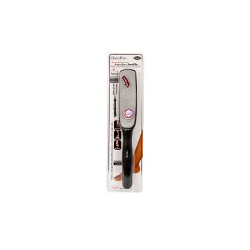 Checi Pro Dual Coarse & Medium Foot File in its plastic retail wall hook packaging with its coarse side facing forward